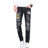 Eagle Head Embroidery Printed Denim Men's Patch Straight Pants